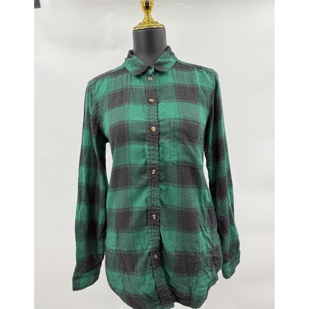 American Eagle‎ Outfitters Green Black Plaid Flannel Boyfriend Fit Shirt Medium - Picture 3 of 10